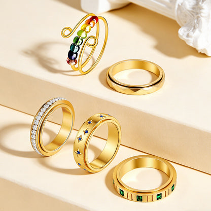 Diamond-Encrusted Stainless Steel Ring | Real Gold Plated Unisex Ring