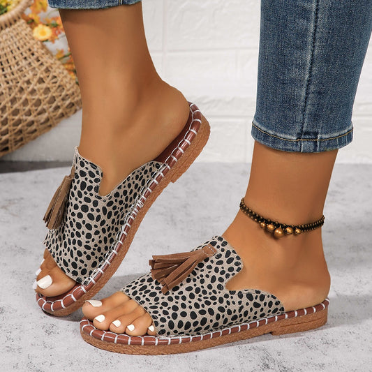 Women's Tassel Flat Sandals – Wide Fit