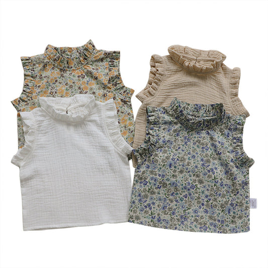 Girls' Baby Floral Sleeveless Vest Top – Korean Style | 4 Designs