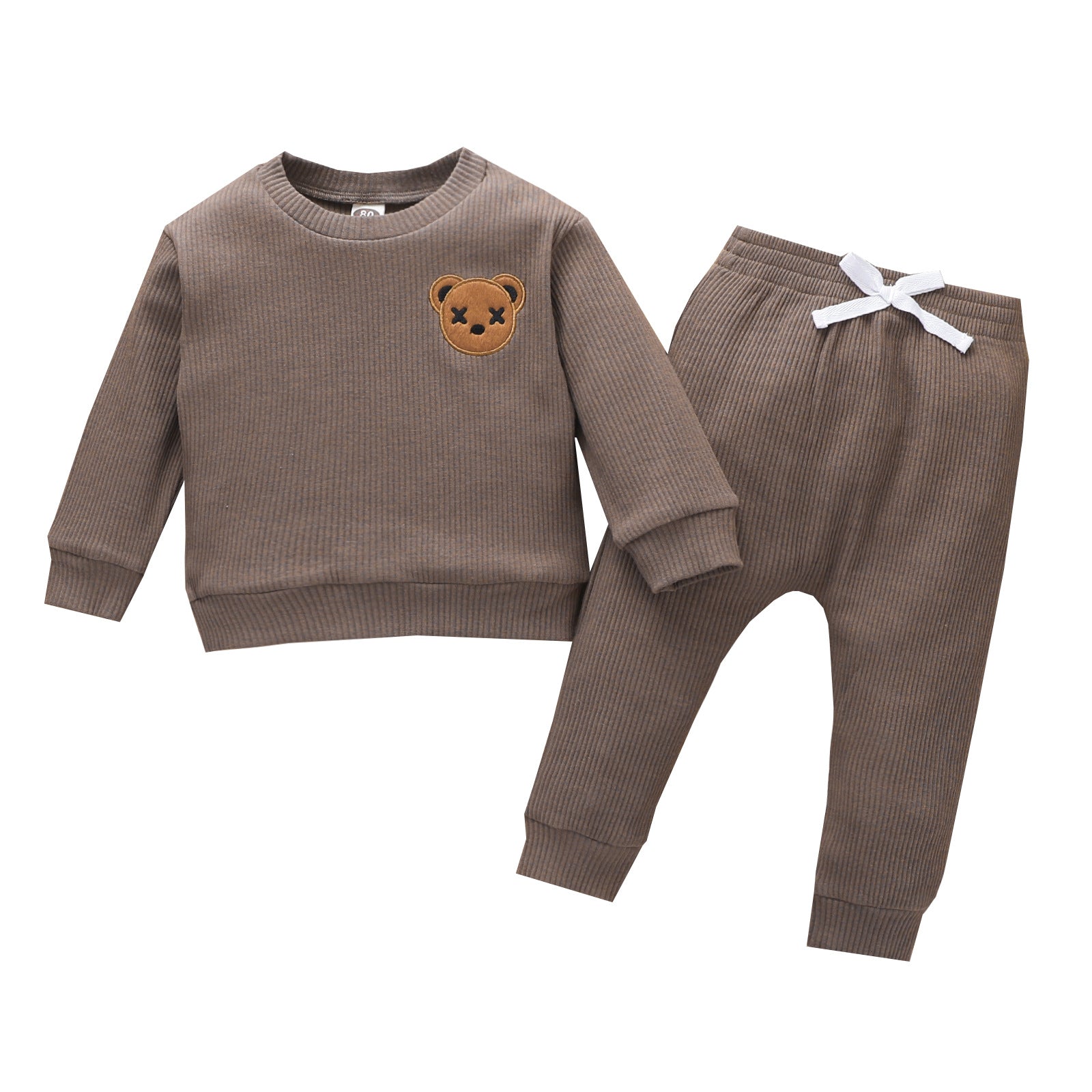 Children's Bear Embroidered Long-Sleeve Top & Trousers Set