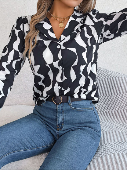 Women's Colour Block Long Sleeve Shirt | Notched Lapel