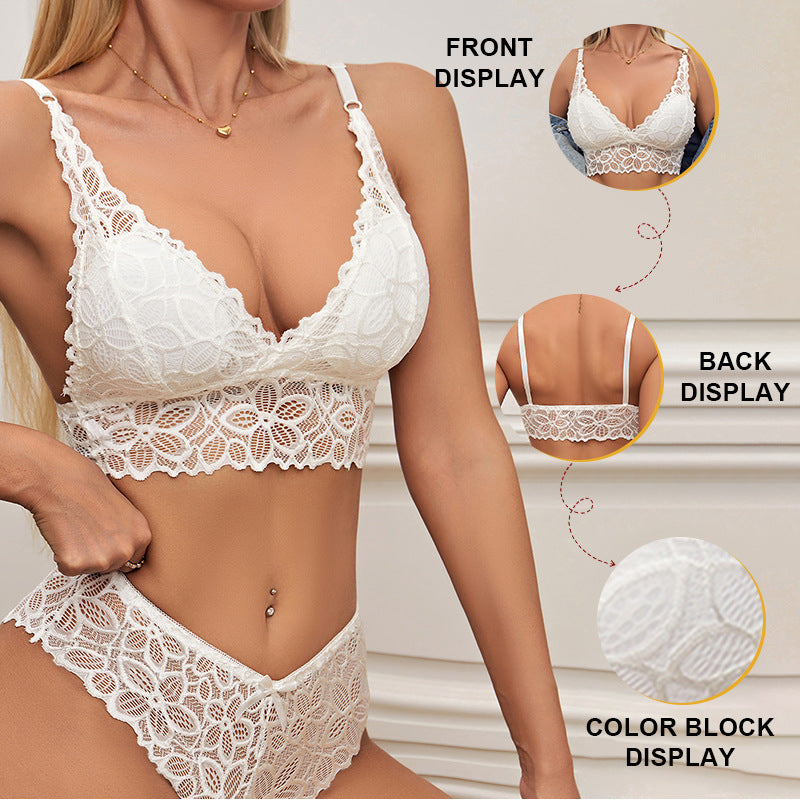 Women's Lace Bra & Panties Set | Wire-Free 3/4 Cup Lingerie
