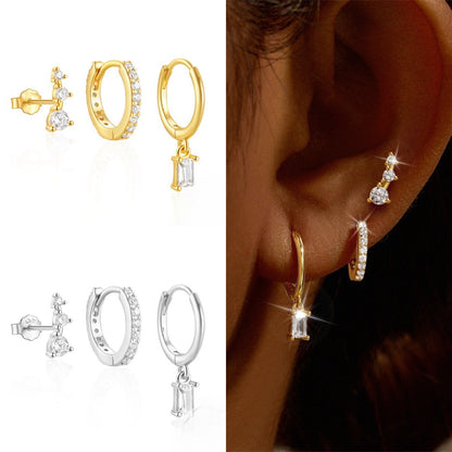 Square Zircon Stud Earring Set | 3-Piece Minimalist Copper Earrings
