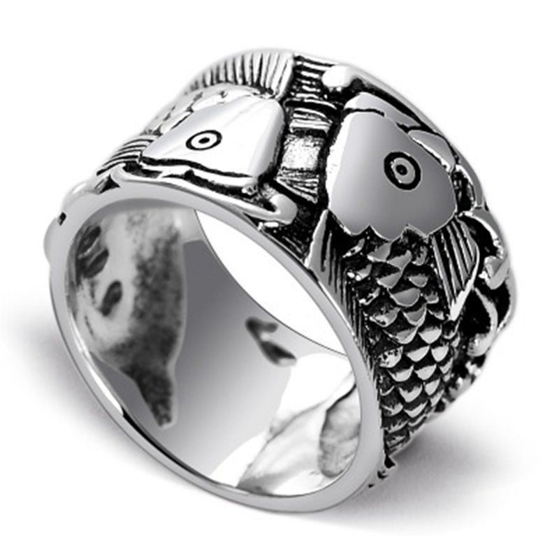Men's Copper Pisces Carp Ring – Adjustable Index Finger Zodiac Band