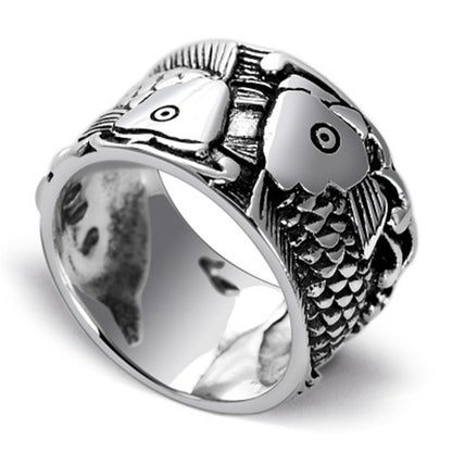 Men's Copper Pisces Carp Ring – Adjustable Index Finger Zodiac Band