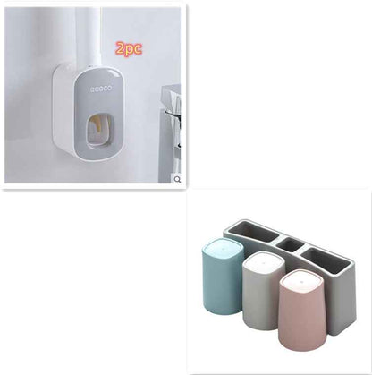Wall-Mounted Automatic Toothpaste Dispenser & Toothbrush Holder Set