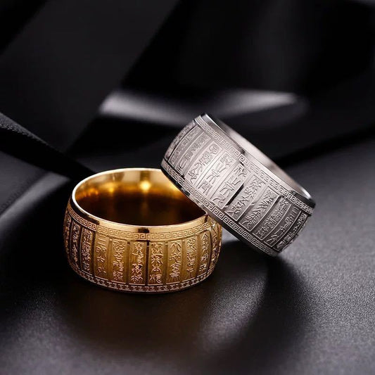 Men's Stainless Steel Taoist Taiyi Ring – Golden Light Geometric Thumb Band