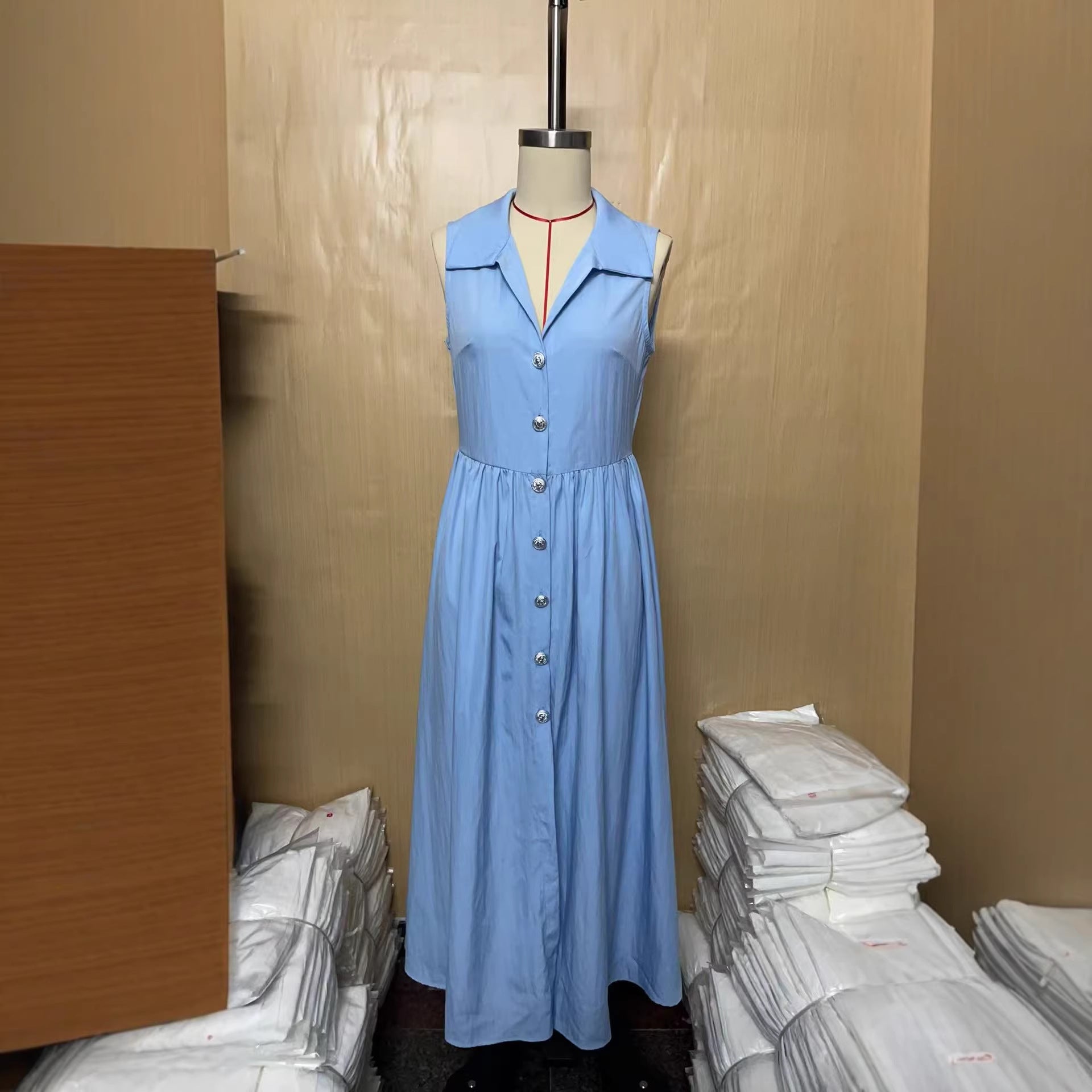 Women's Slim Fit Lapel Maxi Dress | Solid Colour