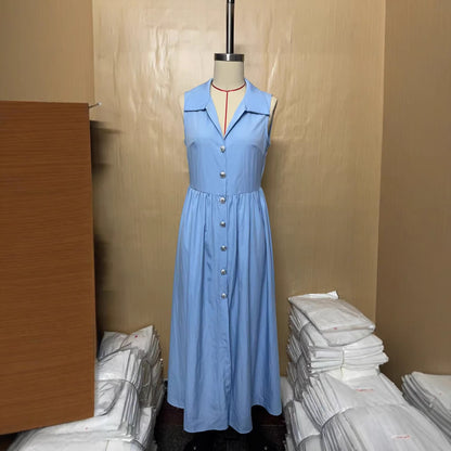 Women's Slim Fit Lapel Maxi Dress | Solid Colour