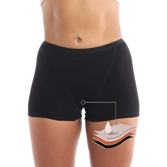 Women's Menstrual Boxer Briefs | Leak-Proof Period Underwear | Black