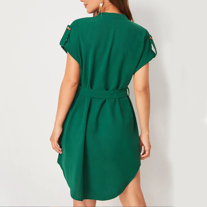 Women's V-Neck Bowknot Summer Dress with Belt | S–5XL