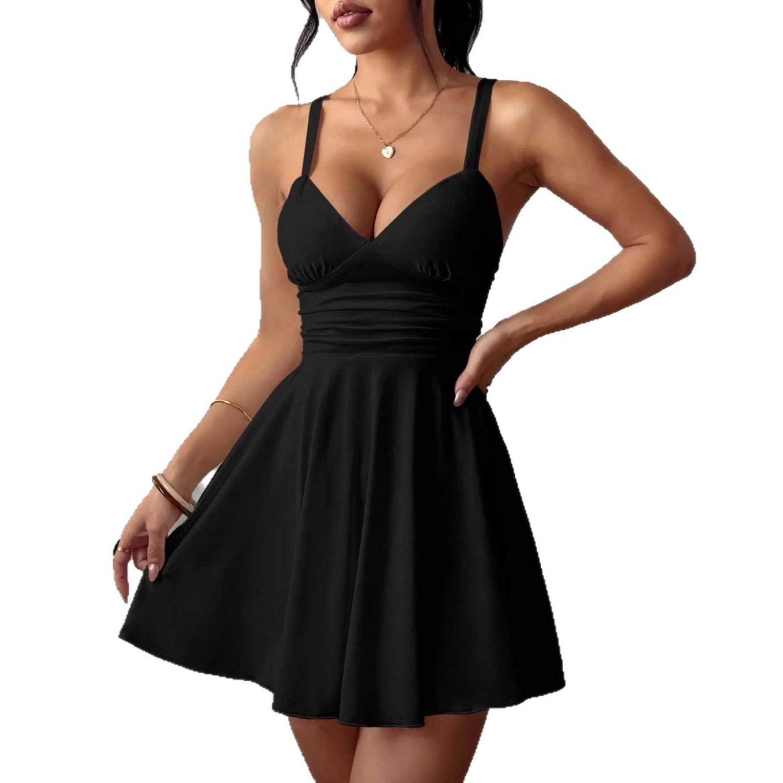Women's Midi Pleated Knit Dress | V-Neck Sleeveless Slip Dress