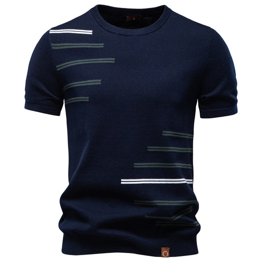 Men's Pure Cotton Jacquard Knit T-Shirt | Short Sleeve