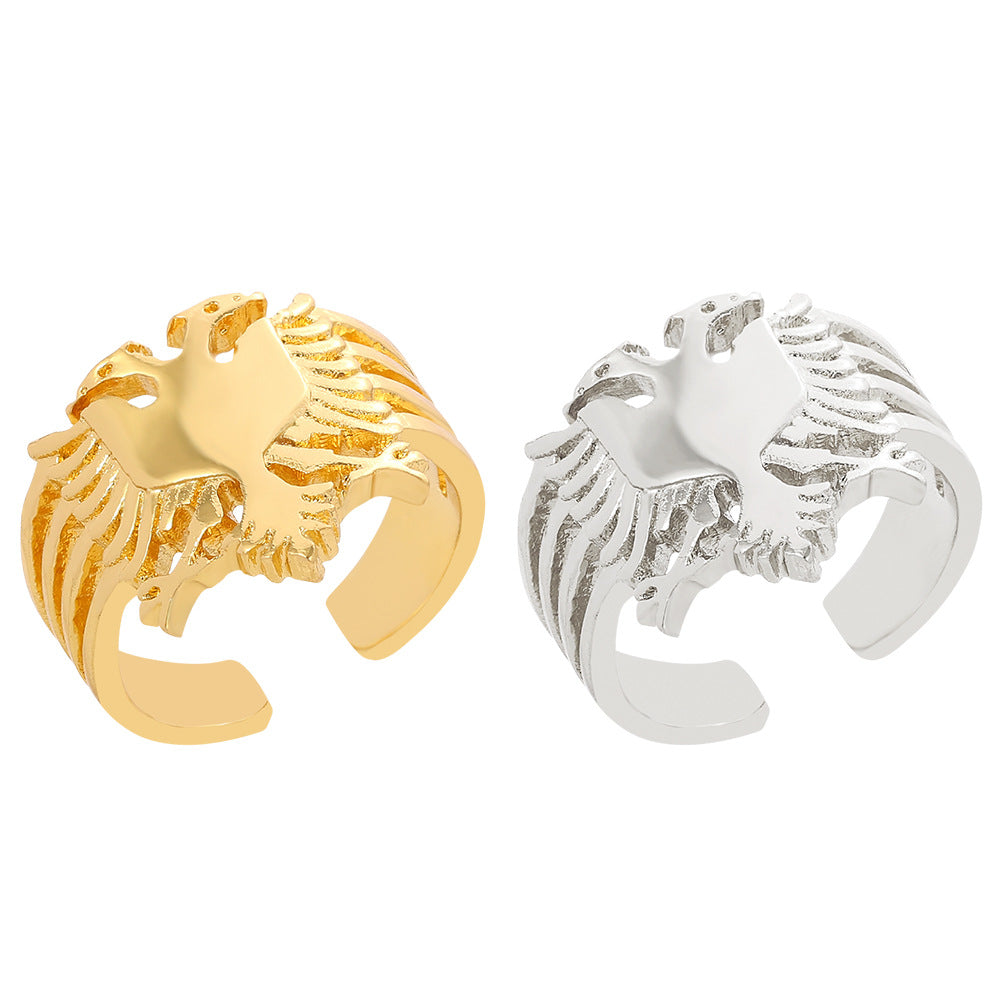 Unisex Alloy Eagle Ring – Electroplated Statement Band Silver, Gold & Set