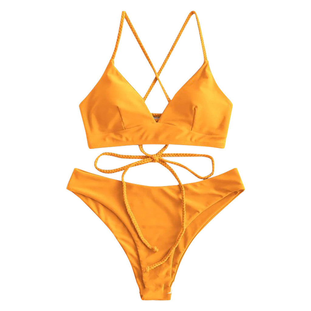 Women's Strappy Swimsuit | Solid Colour Nylon Swimwear with Chest Pad