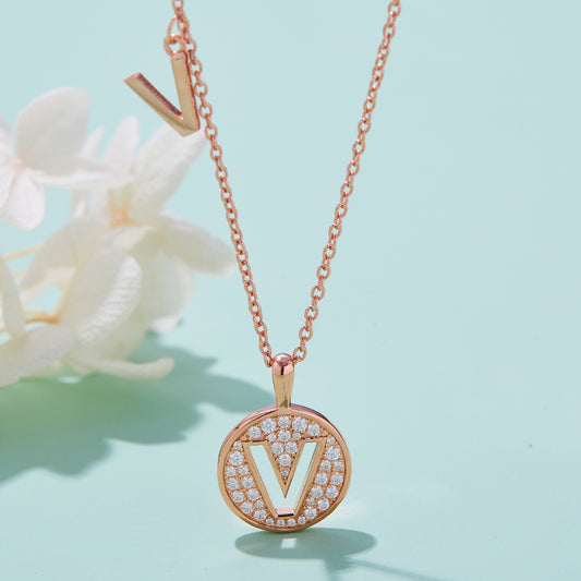 Moissanite Letter V Necklace | Platinum-Plated S925 Silver | GRA Certified
