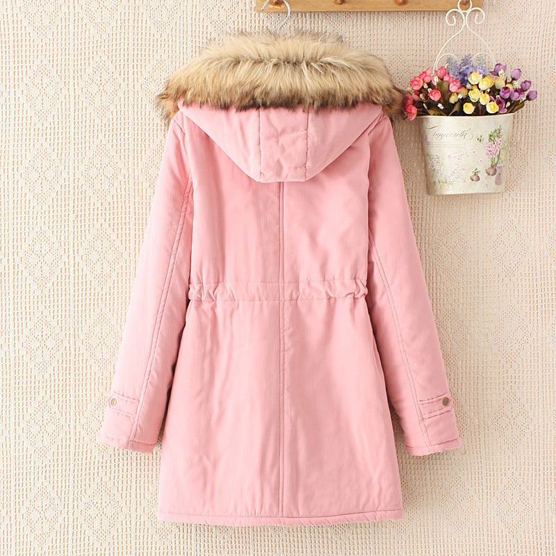 Women's Mid-Length Slim-Fit Hoodie Jacket – Fur Collar | 8 Colours | S–3XL