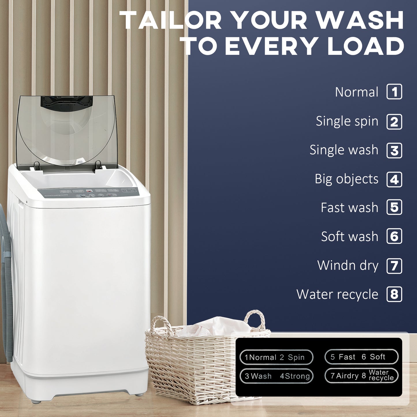 Compact Portable Washing Machine – Fully Automatic, 8 Programs, 4.5kg