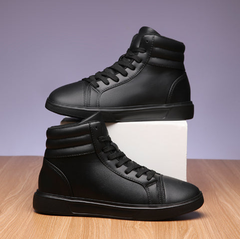 Unisex Cow Leather Ankle Boots – Round Toe, Lace-Up | Black & White | EU 35–47