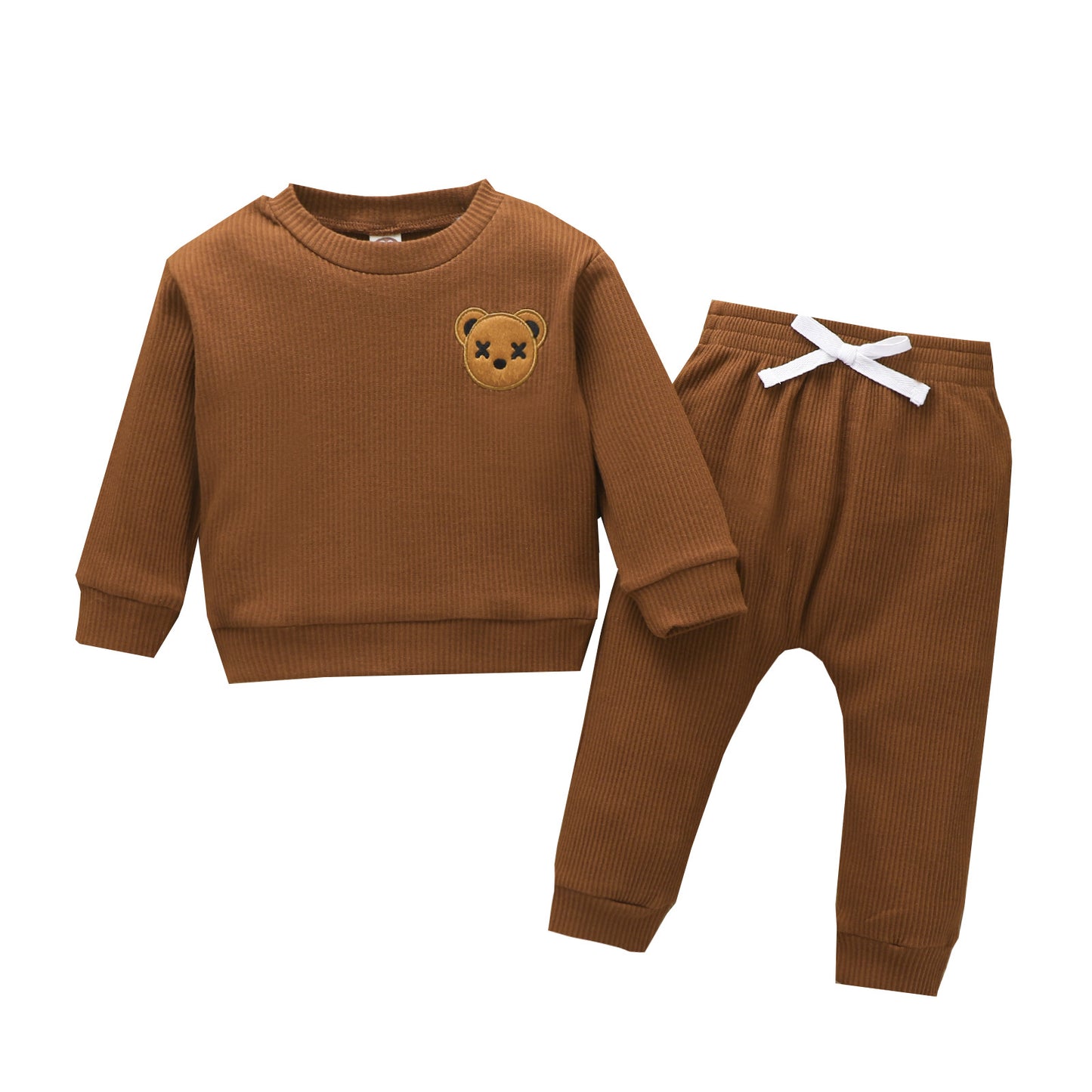 Children's Bear Embroidered Long-Sleeve Top & Trousers Set