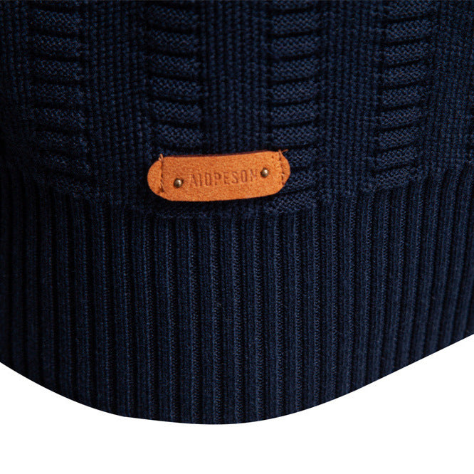 Men's Striped Jacquard Half-Zip Sweater | Stand Collar
