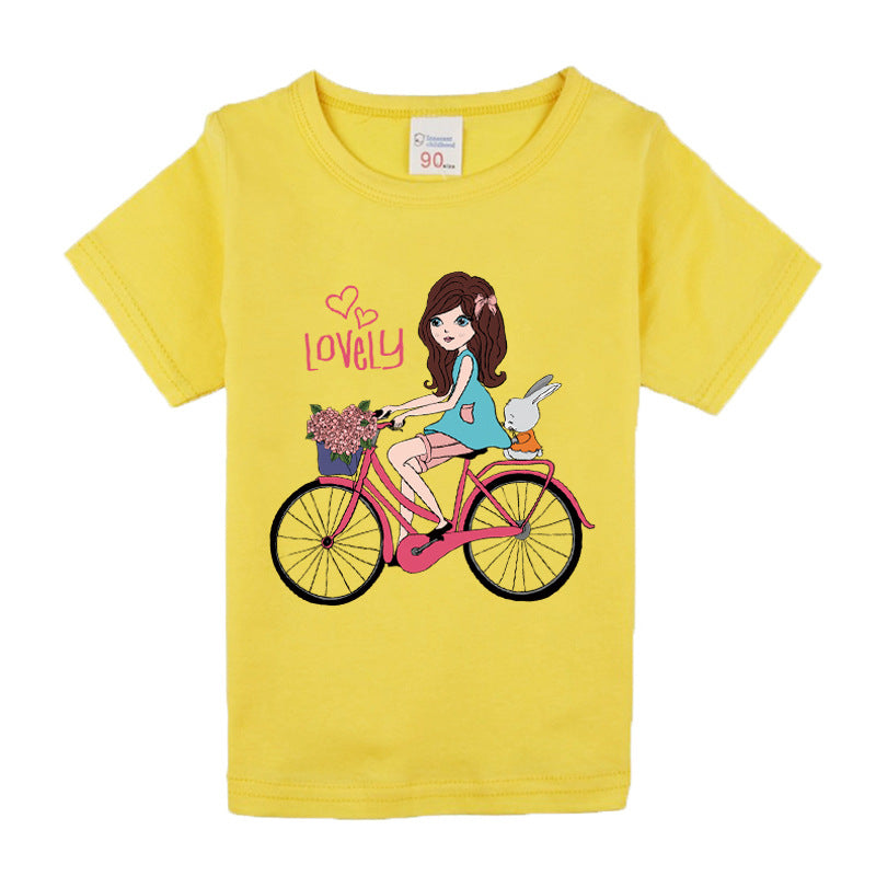 Girls Bicycle Print Cotton T-Shirt – 9 Colours