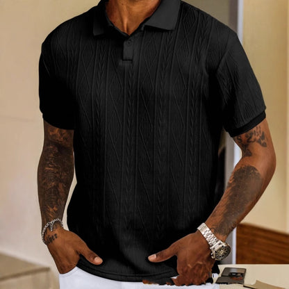 Men's Textured Polo Shirt – Slim Fit Short Sleeve | Black | Sizes S–2XL