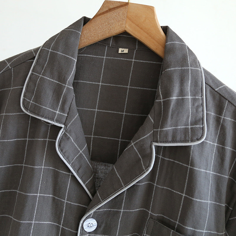 Men's Plaid Cotton Short Sleeve Pyjama Set | Summer Loungewear