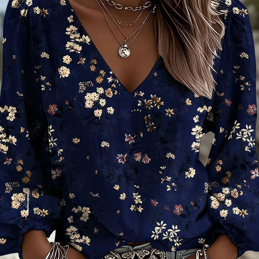 Women's Floral Print Long-Sleeve Shirt | Loose-Fit Casual Polyester Top