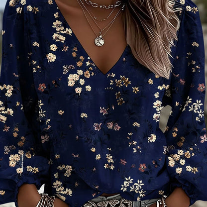 Women's Floral Print Long-Sleeve Shirt | Loose-Fit Casual Polyester Top