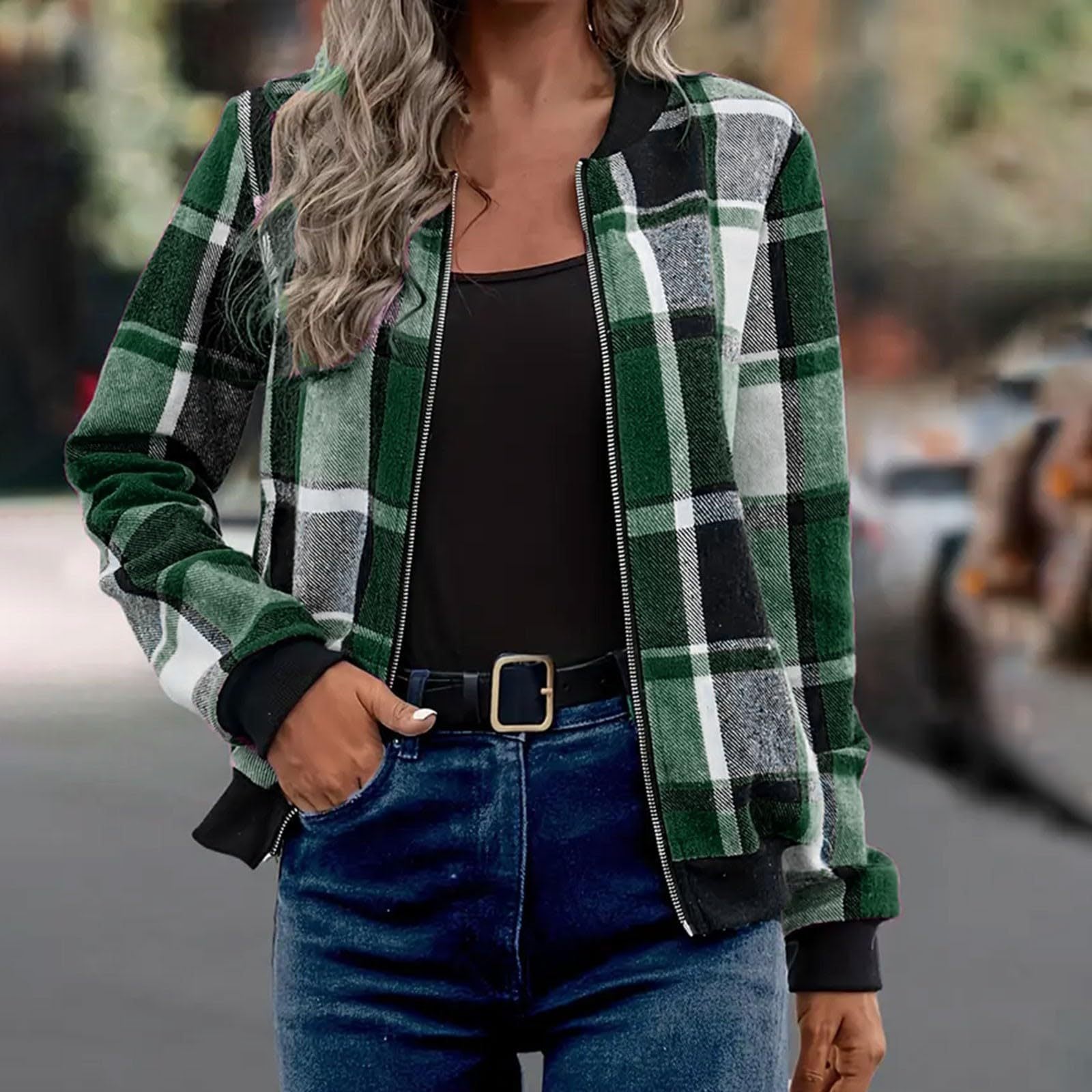Women's Plaid Zip-Up Baseball Jacket – 8 Colours, Sizes S–XXL
