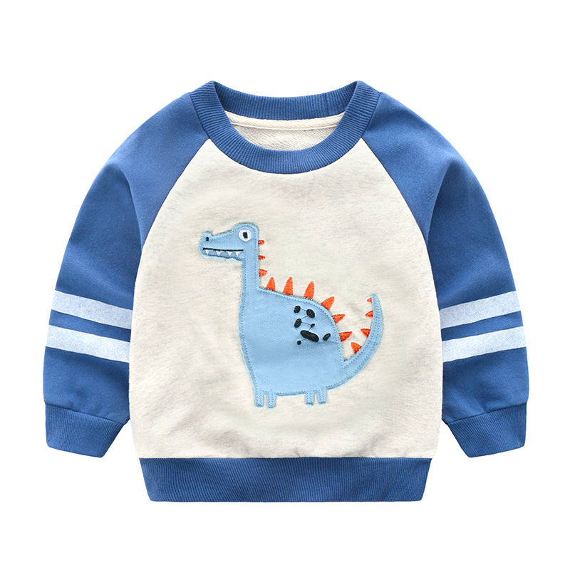 Children's Cartoon Print Cotton Pullover Sweatshirt | Boys | Green & Denim Blue
