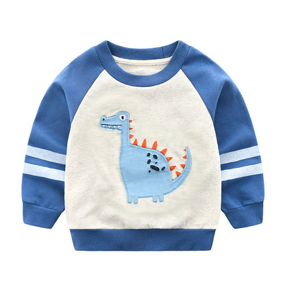 Children's Cartoon Print Cotton Pullover Sweatshirt | Boys | Green & Denim Blue
