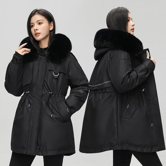 Women's Mid-Length Padded Coat with Fur Collar - 5 Colours