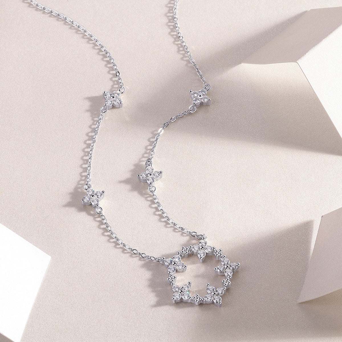 Moissanite Flower Pendant Necklace | 925 Sterling Silver Platinum-Plated | GRA Certified