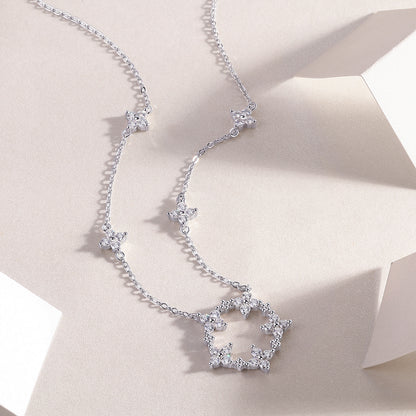Moissanite Flower Pendant Necklace | 925 Sterling Silver Platinum-Plated | GRA Certified