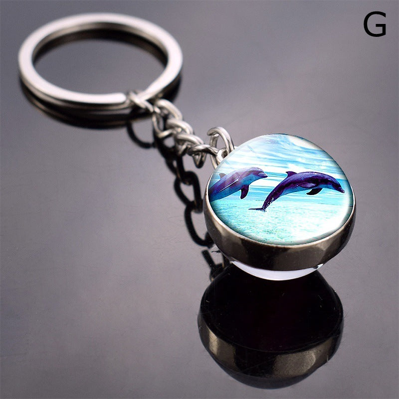 Double-Sided Glass Ball Keyring | Nature & Animal Designs