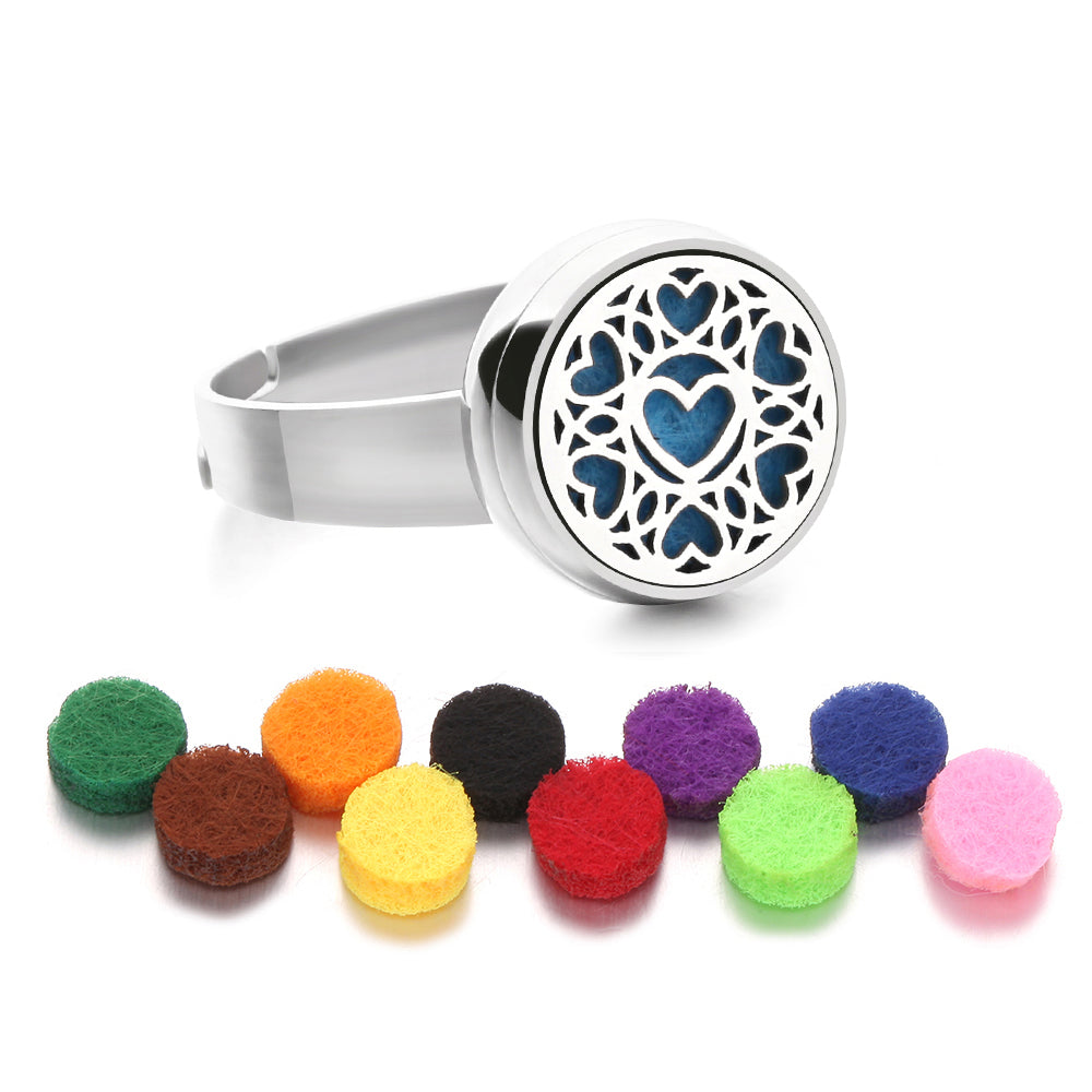 Stainless Steel Essential Oil Aromatherapy Ring | 15 Designs | Includes Cotton Pads