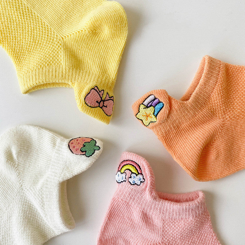 Children’s Embroidered Cartoon Boat Socks 4-Pair Pack 5 Designs Ages 1-12