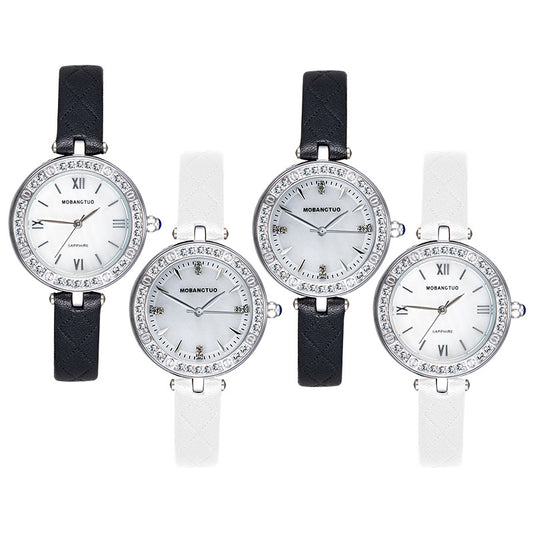 Women's Mineral Glass Quartz Watch | Roman & Diamond Dial
