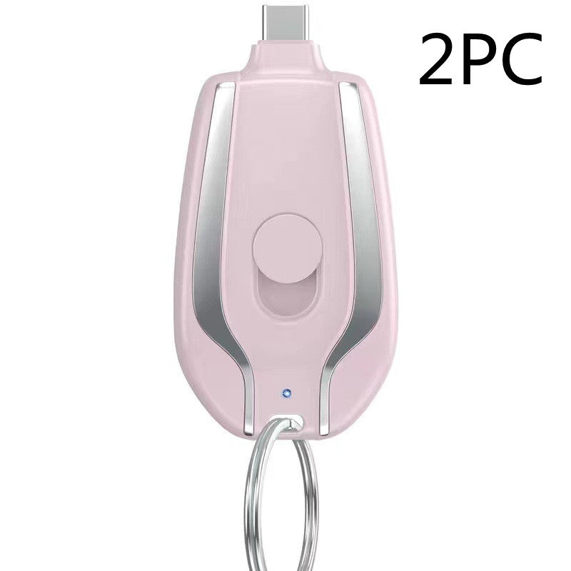 Keyring Emergency Power Bank – 1,500mAh Mini Portable Charger iPhone & USB-C Black & Pink