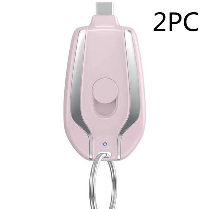 Keyring Emergency Power Bank – 1,500mAh Mini Portable Charger iPhone & USB-C Black & Pink
