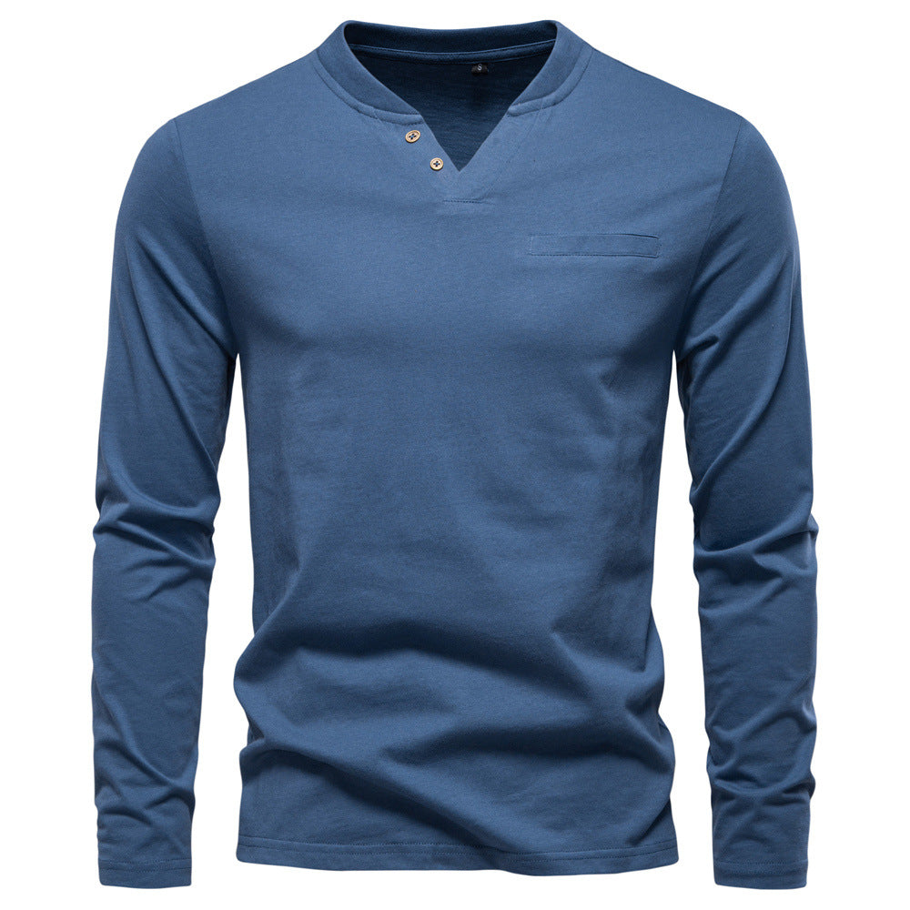 Men's V-Neck Slim Fit Base Layer Top – Cotton Casual Pullover