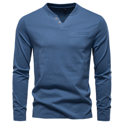 Men's V-Neck Slim Fit Base Layer Top – Cotton Casual Pullover