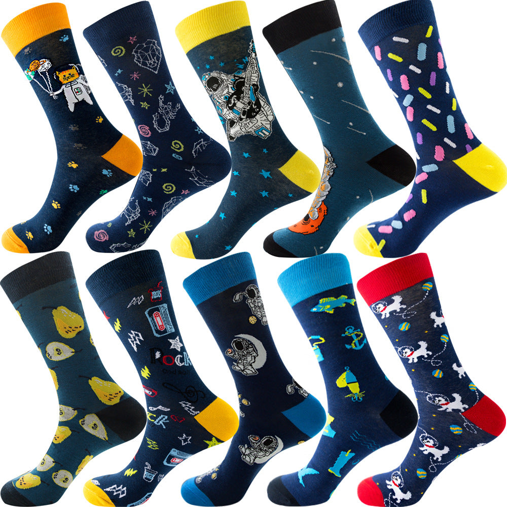 Men's Cotton Socks – 10 Pairs Mid-Calf Patterned Socks EU 39-45 23 Designs