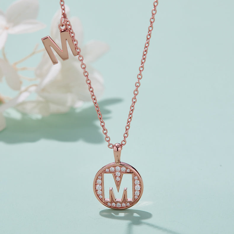 S925 Silver Moissanite Initial M Pendant Necklace