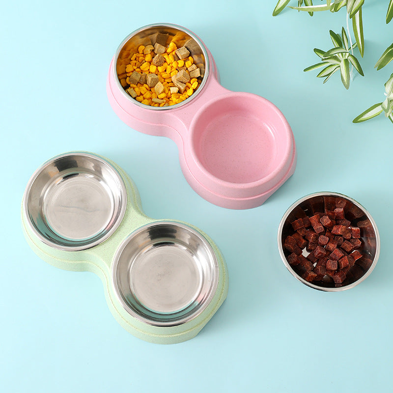 Double Stainless Steel Pet Bowl | 2-in-1 Food & Water Feeder for Dogs & Cats