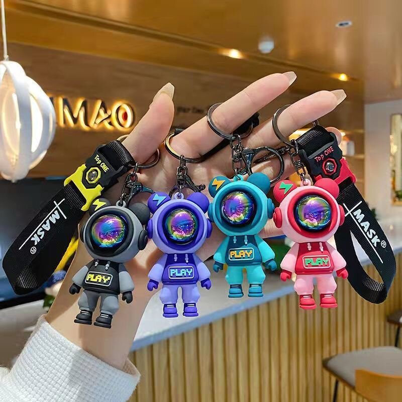 Silicone Cartoon Bear Keychain | Astronaut & Lightning Bear Charm | 4 Colours
