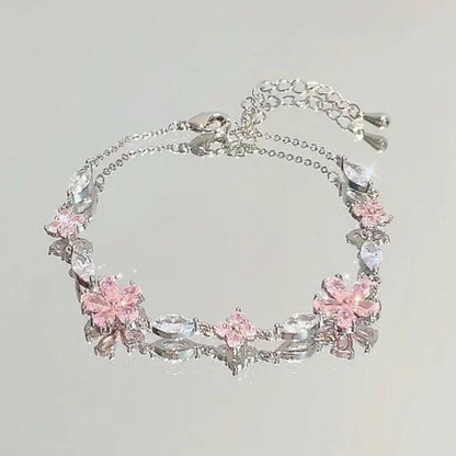 Cherry Blossom Star & Moon Bow Bracelet | Zircon Alloy Charm Bracelet for Women