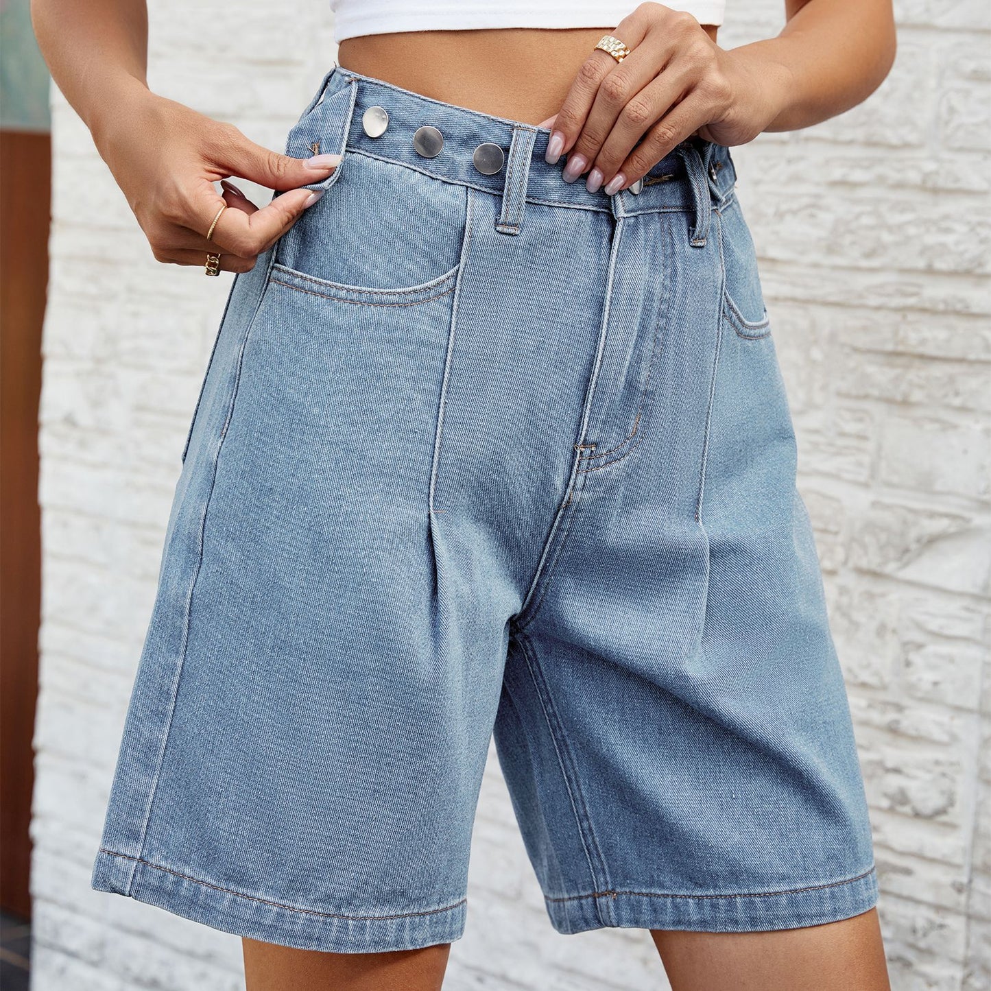 Women's Mid-Waist Denim Shorts | Adjustable Waist | 4 Colours